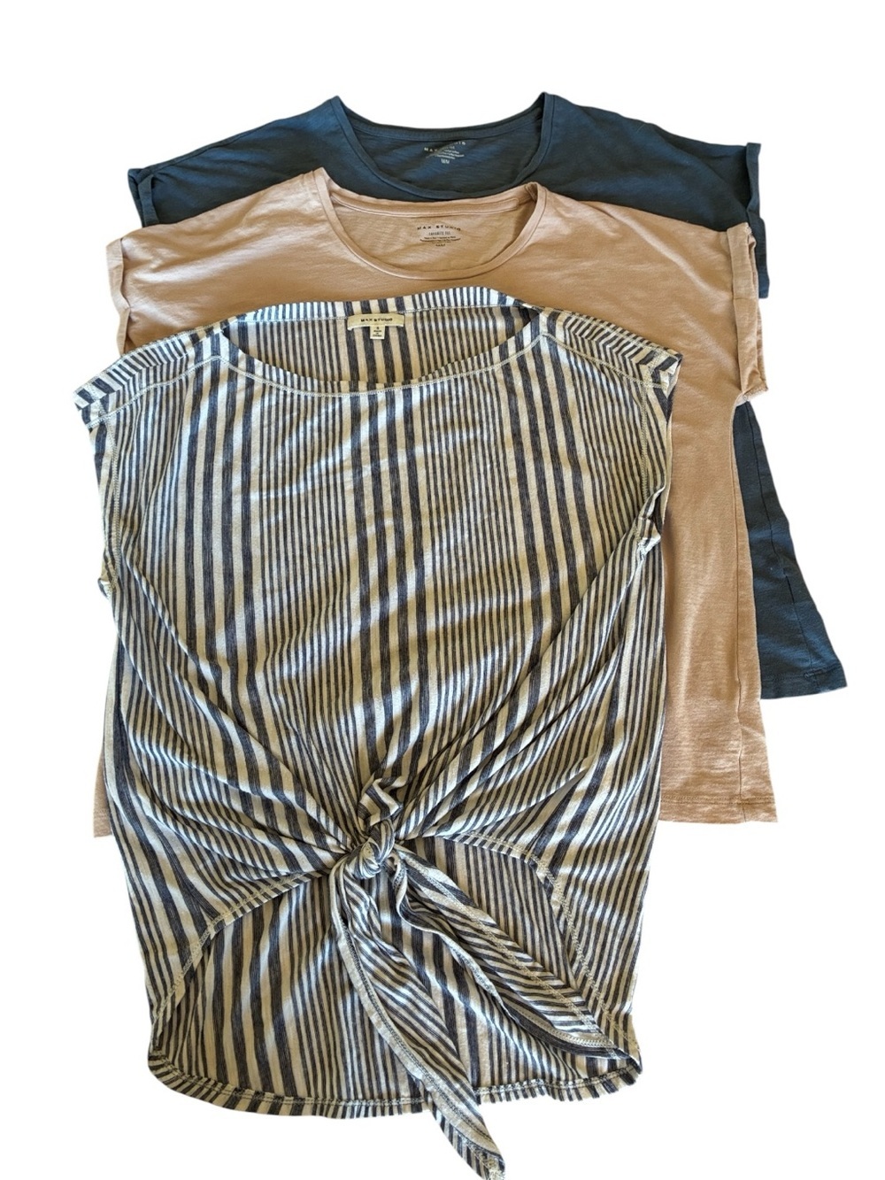 Max Studio Women's Tee bundle: 2 medium (blue, tan) 1 small (striped). EUC.
